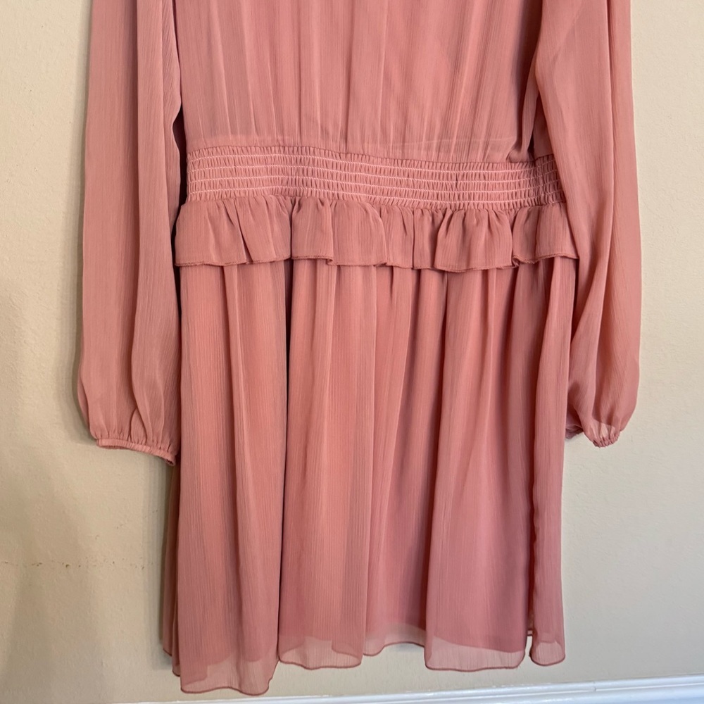 ASOS Pink Ruffled Long Sleeve Smocked Waist Casual Party Dress 12 NEW - Picture 4 of 16